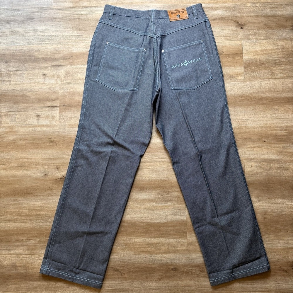 Rocawear Jeans Men 36x34 Blue Dark‎ Wash Denim Embroidered Baggy Hip Hop Y2K